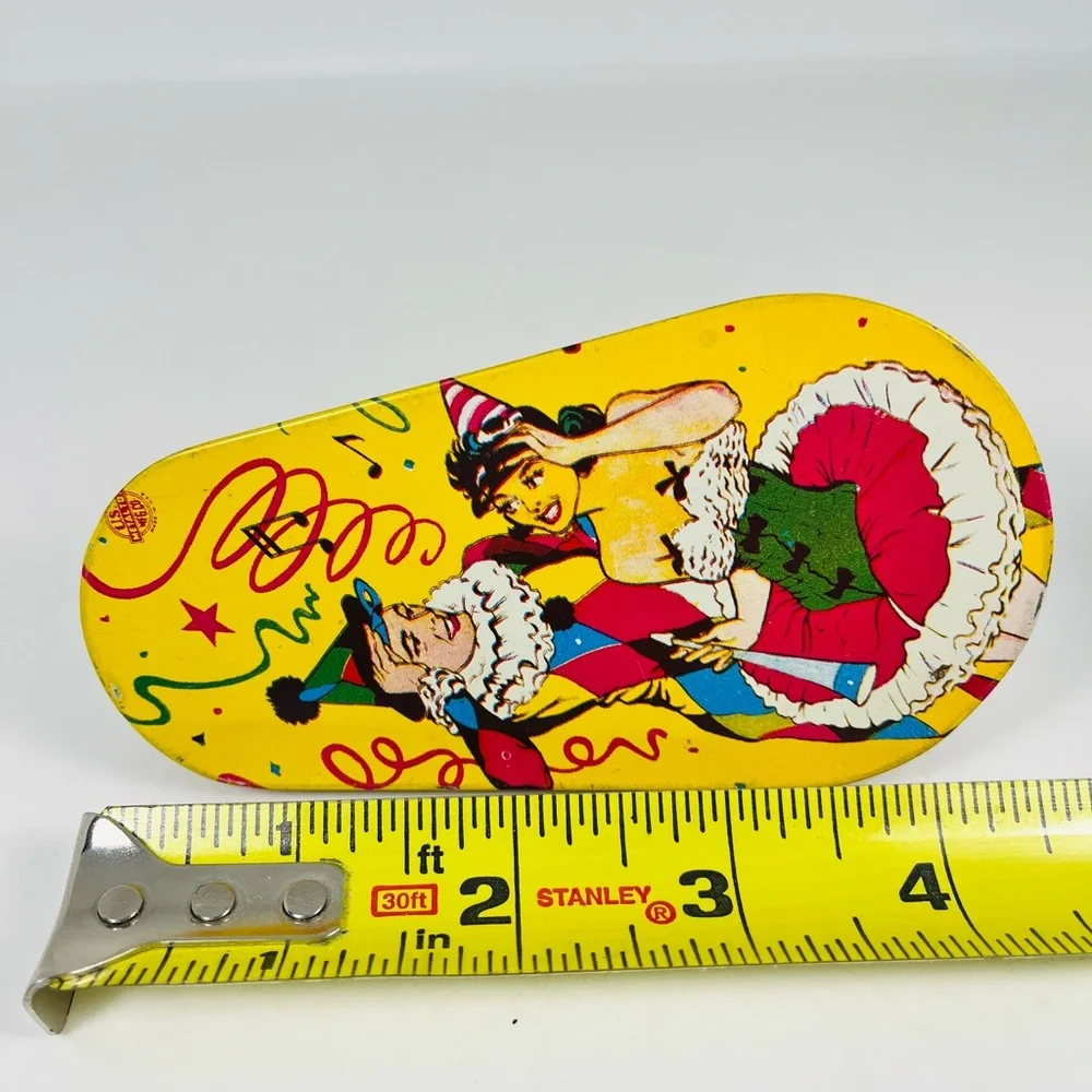 Vintage Tin Litho Toy Party Noise Maker Jester Clown Man Woman New Years Eve